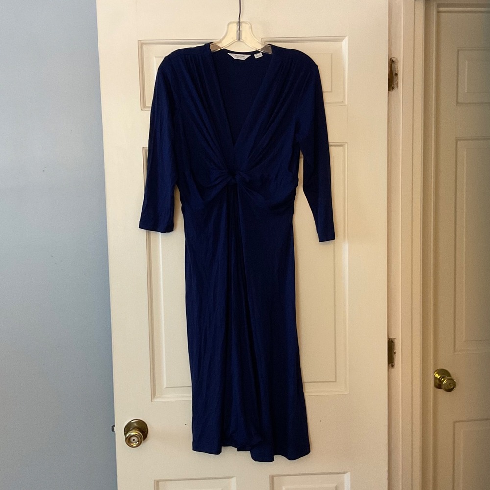 Seraphine Blue Twist Front Maternity Nursing Dress V-Neck 3/4 Sleeve US 6 office